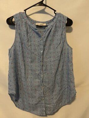 Ann Taylor LOFT Textured Dot Button Down Sleeveless Shirt Chambray Medium